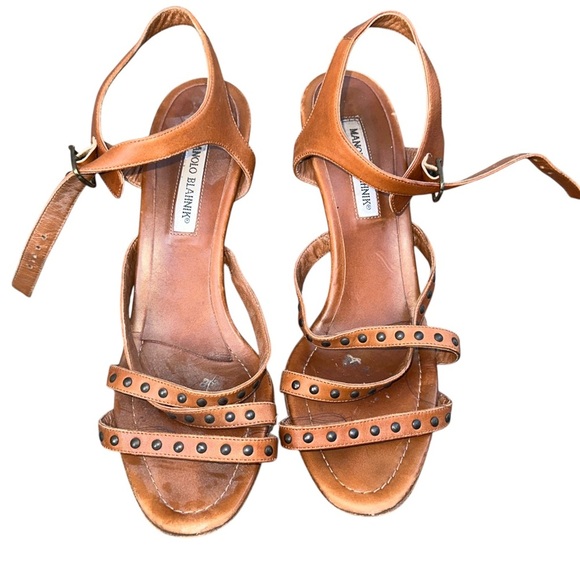 Manolo Blahnik Shoes - Manolo Blahnik Brown studded Leather Sandals size 41.5